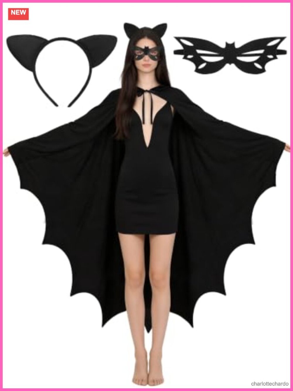 3PCS Bat Costume Set Bat Wings Hooded Cape Eye Mask Headband Halloween Cosplay